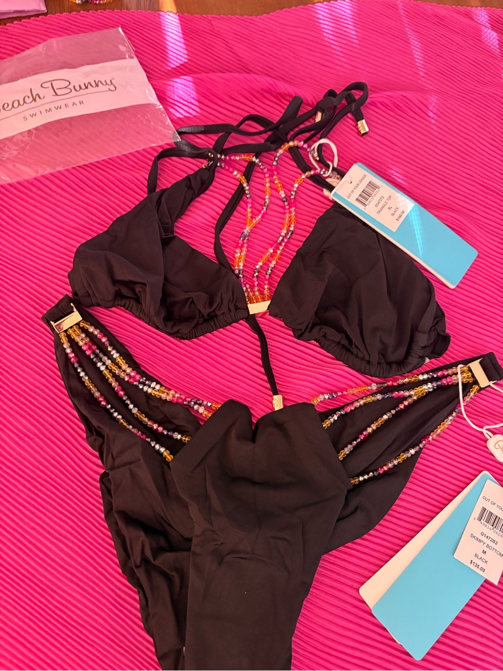 Beach Bunny Black Bikini with Multicolor Beaded Accents